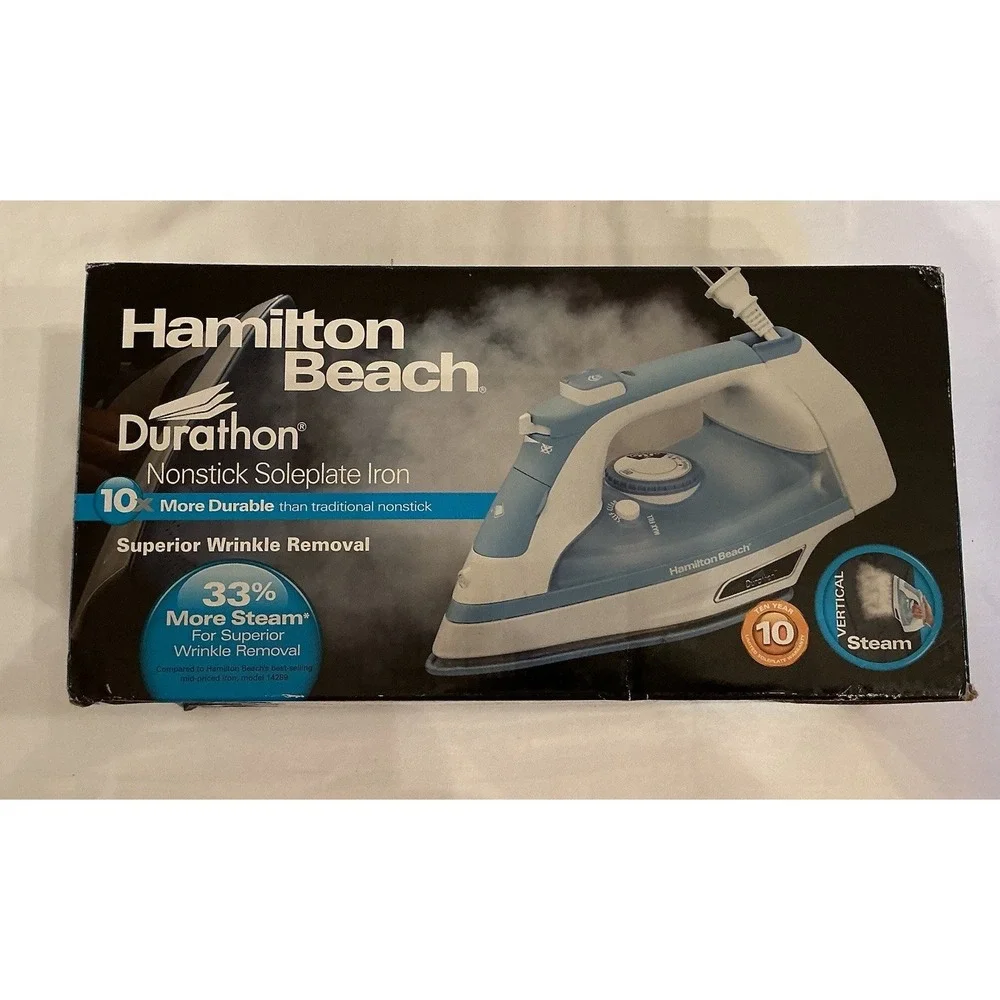 Hamilton Beach Durathon Steam Iron, Blue, Nonstick Soleplate, Open Box